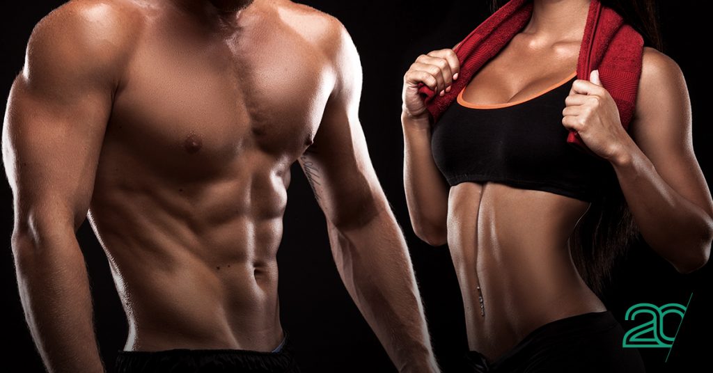 Woman and man muscular stomachs
